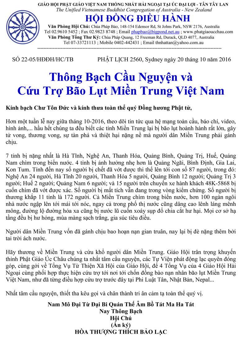 Thong Bach Cau Nguyen va Cuu Tro Bao Lut Mien Trung    VN