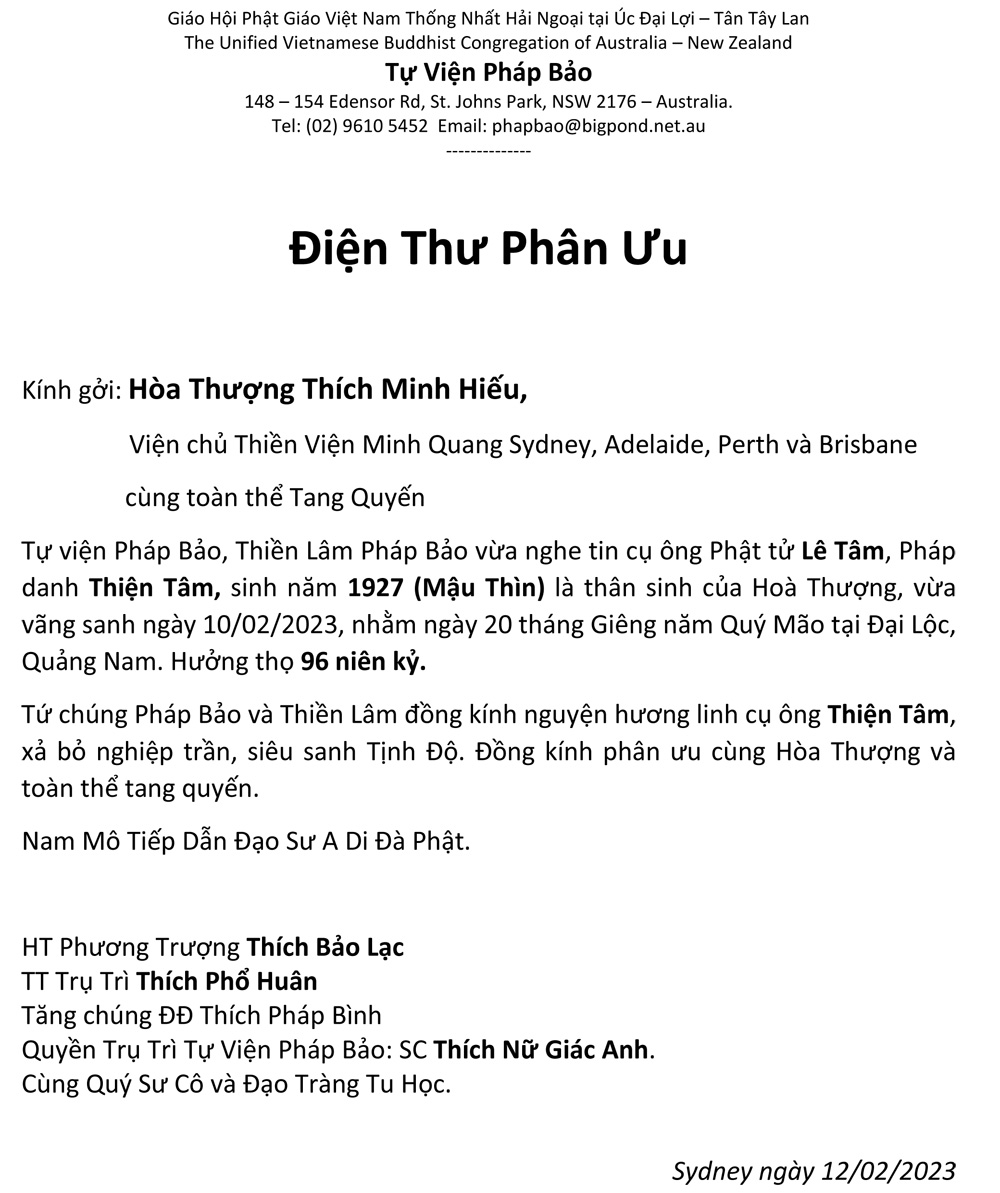 Điện Thư Phân Ưu - Than Phu HT Minh Hieu - 2023