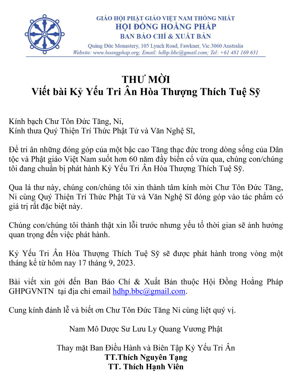 Thu Moi Viet Bai Ky Yeu Tri An_HT Tue Sy
