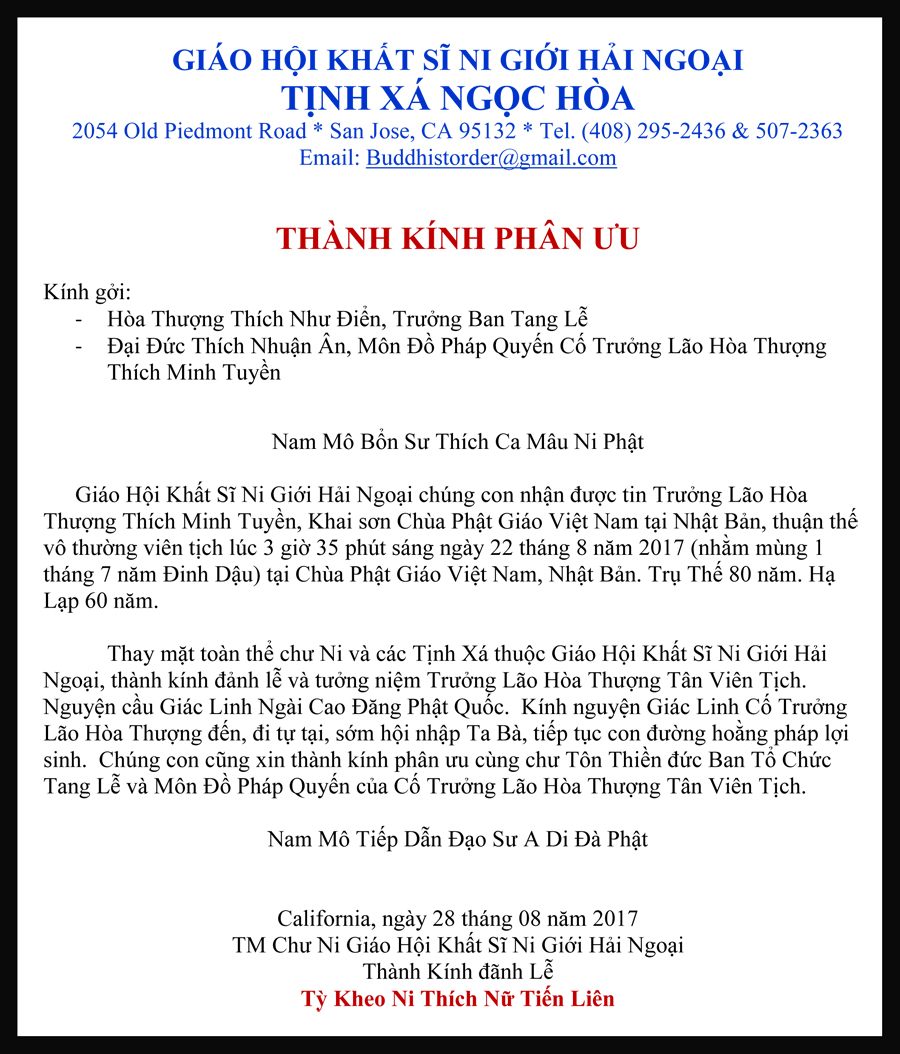 HT Thich Minh Tuyen_Dien Thu Phan Uu cua NS Tien Lien