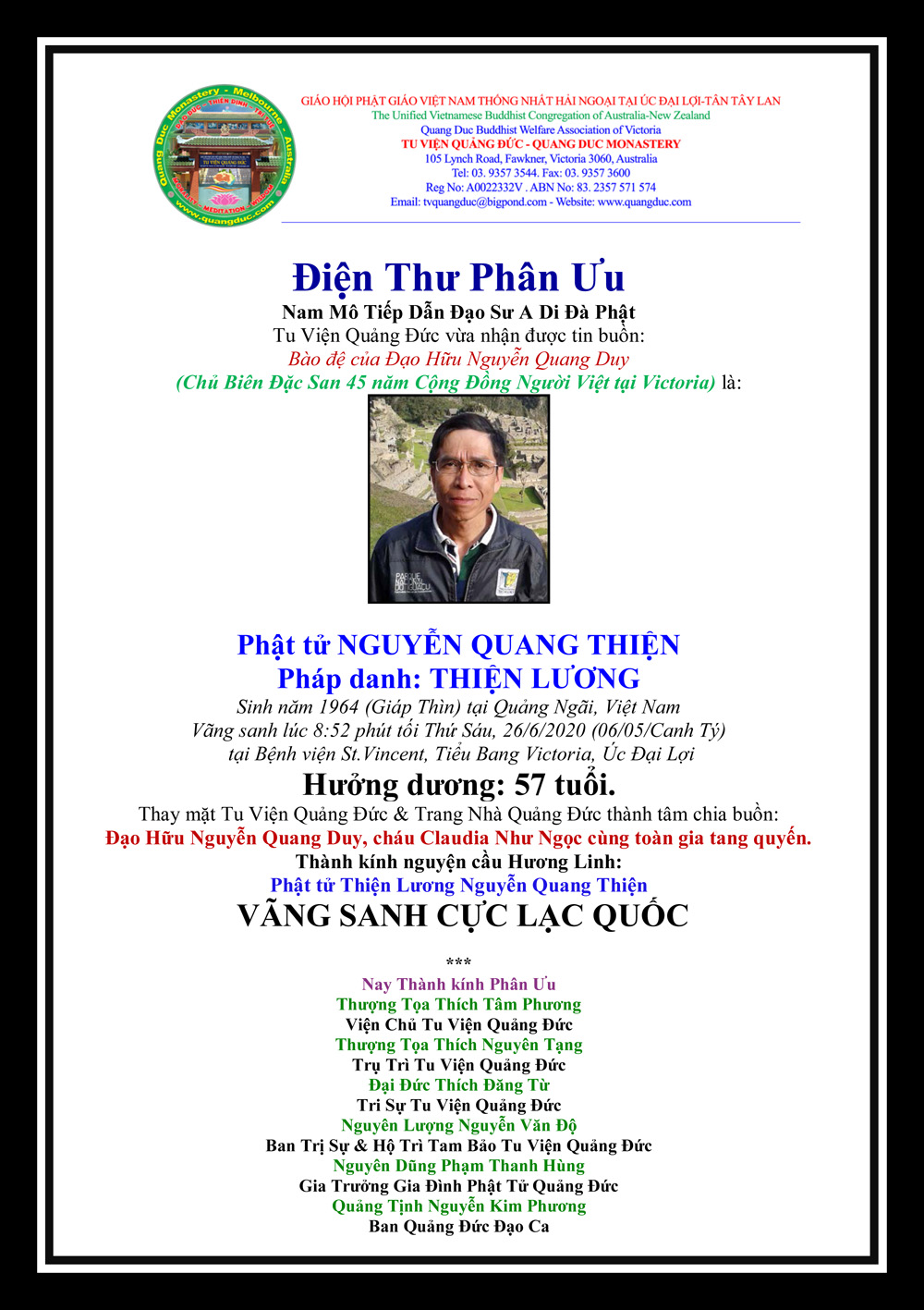 Dien Thu Phan Uu_Gia dinh Nguyen Quang Thien-1964-2020