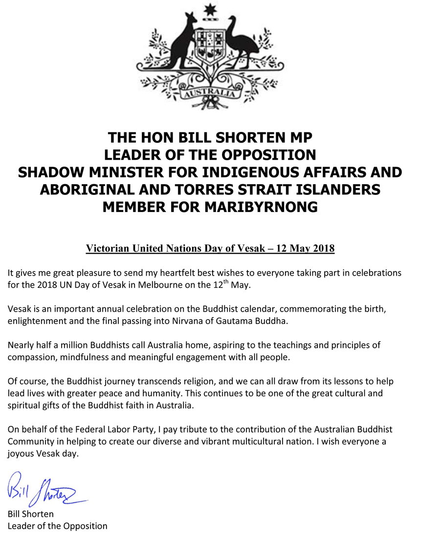Bill Shorten_Victorian UN Day of Vesak - 12 May 2018