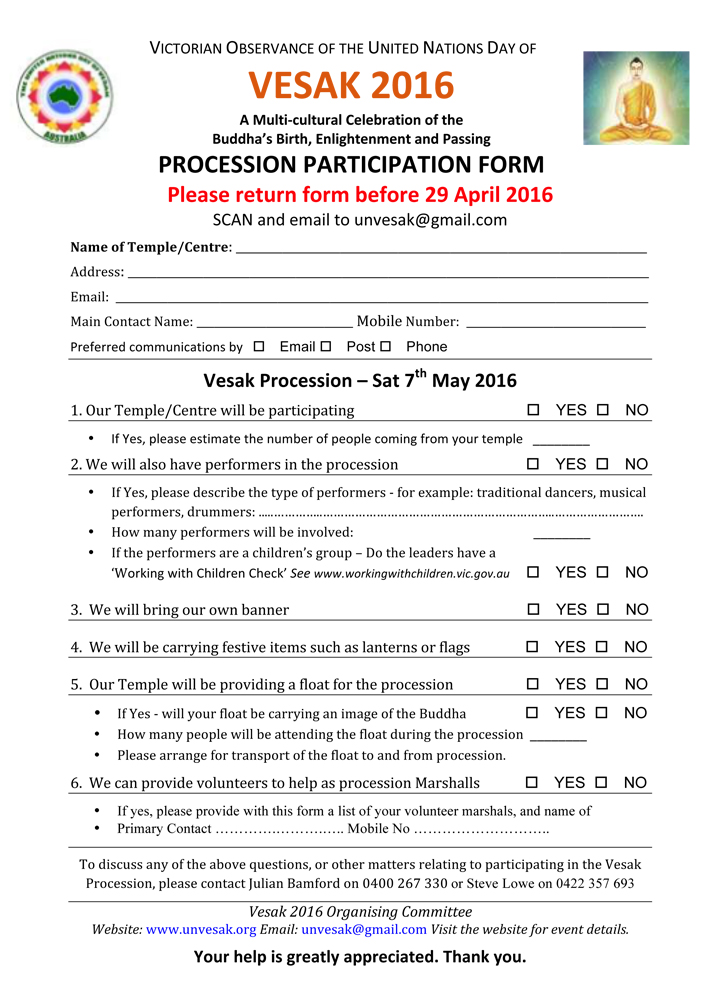 2016-UNVESAK-Procession Response Form