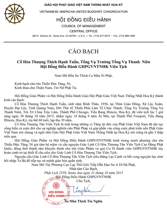 Cao Bach Tang Le_HT Thich Hanh Tuan