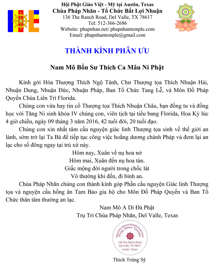 Dien Thu Phan Uu_TT Nhuan Chau_Chua Phap Nhan