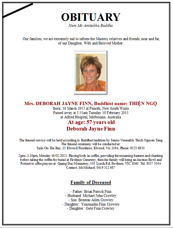 Obituary_Mrs Deborah Hayne Finn