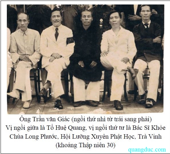 Ông Trần Văn Giác cùng Tổ Huệ Quang - Hội Lưỡng Xuyên Phật Học Trà Vinh (Thập Niên 1930)